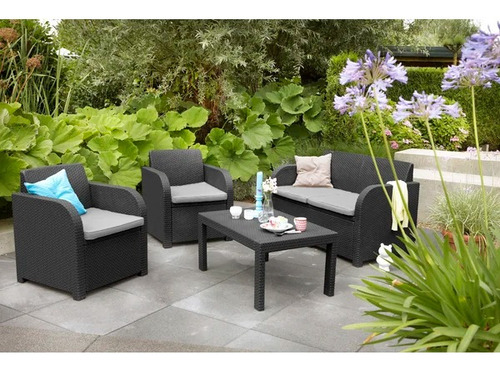 Keter Carolina Lounge Set Sillón, Sillas, Mesa De Exterior Estructura Gris Oscuro