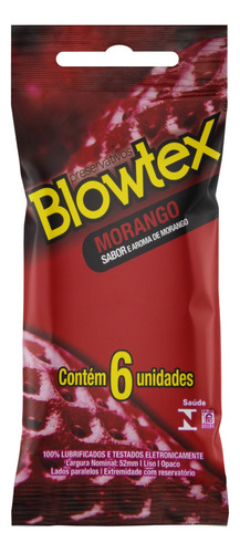 Preservativo Lubrificado Morango Blowtex Pacote 6 Unidades