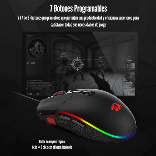 Mouse Redragon Invader M719 Rgb 10000 Dpi - Negro
