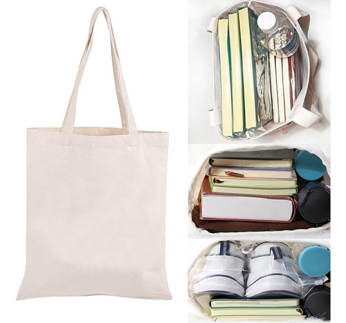 10 Bolsas Tote Bag De Manta Cruda 38 X 35 Cm. 100% Algodon Color Beige Xqt