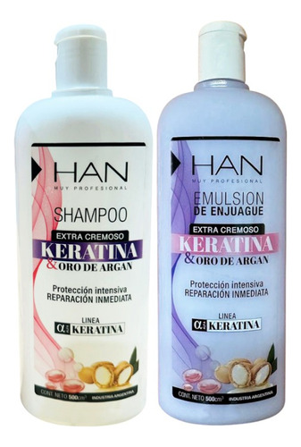 Combo Shampoo + Aco Han  Keratina Y Oro Argan Brillo X500ml 