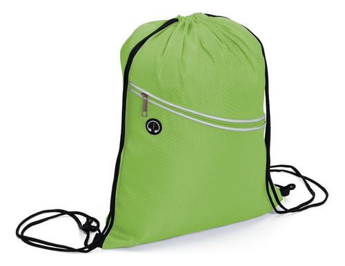 Mochila Saco Unissex Esporte Academia Viagem C/ Entrada Fone Cor Verde Desenho do tecido Liso