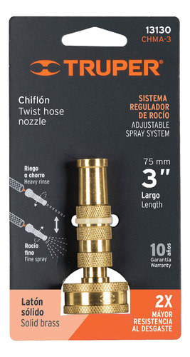 Chiflón 3in De Latón Maquinado Para Manguera Truper