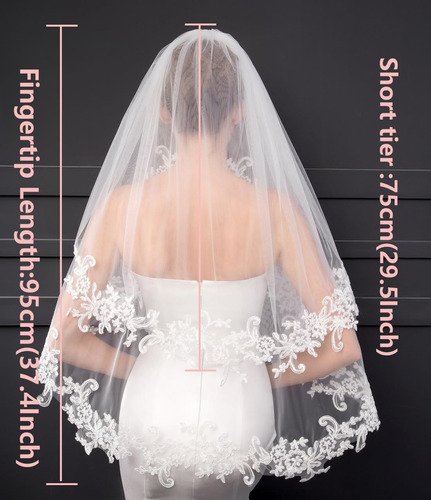 Velo Corto De Novia De Encaje De 2 Niveles Para Mujer Con
