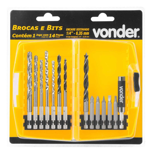 Jogo Combinado Brocas E Bits Com 14 Peças Vonder