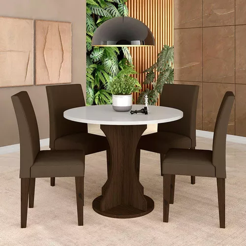 Conjunto Mesa De Jantar 6 Cadeiras Nairóbi Cina/pre/marr-m.a Cor  Cinamomo/preto/marrom 04 Desenho do tecido das cadeiras Liso