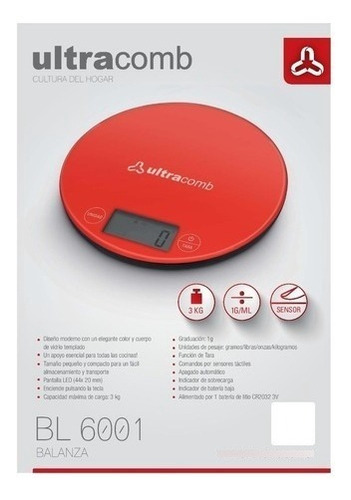 Balanza de cocina digital Ultracomb BL-6001 pesa hasta 3kg
