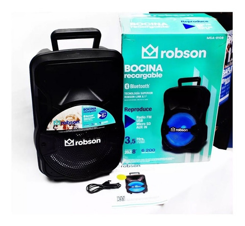 Bafle Recargable 8 Pul Con Tecnología True Wireless Led Rgb Color Negro
