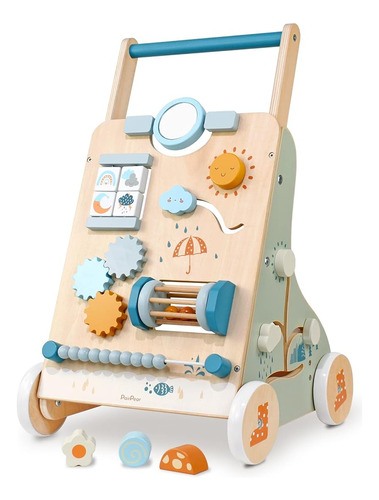 Pairpear Wooden Baby Walker, Toddler Push Walker Activity Ce