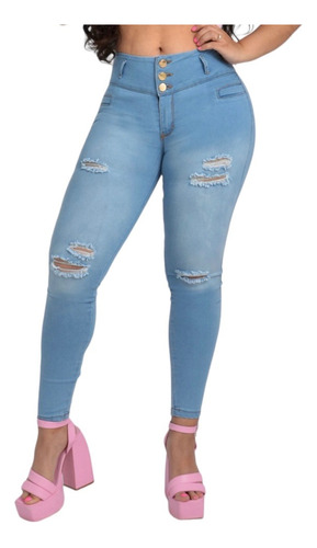 Pantalón Dama Jeans Mujer Mezclilla Strech Corte Colombiano