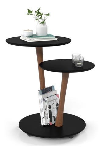 Conjunto Mesa 2 Tampos Apoio E Lateral Vitória- Cores Cor Preto