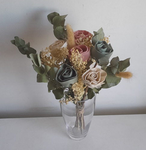 Ramo Flores De Tela Crudo - Rosa - Verde