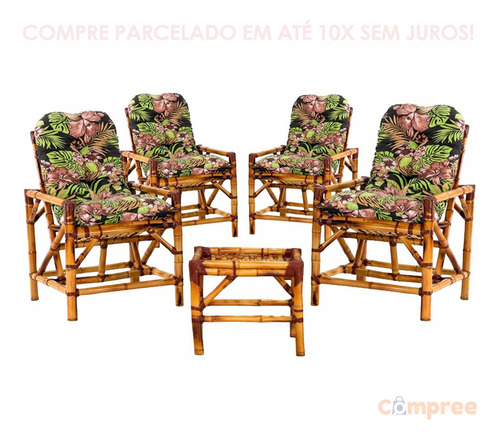 Bambu 4 Cadeiras Soltas E Mesa De Varanda Lindo Kit Jardim