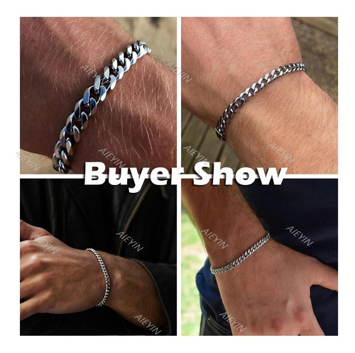 Pulsera Esclava Hombre Cubano Eslabón Acero Inoxidable Plata