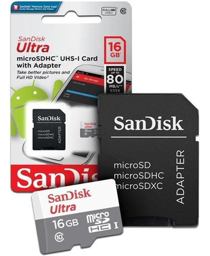 Kit 3 Cartão Memória 16gb Micro Sd Ultra 80mbs Sandisk