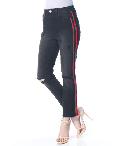 Pantalon Jean Dama Tinseltown Negro Con Rayas Rojas