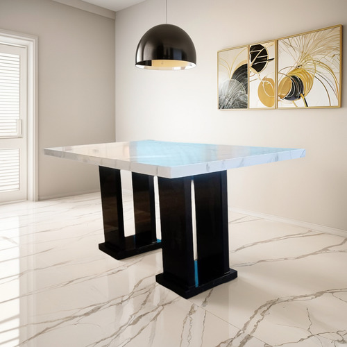Mesa De Comedor 1. 80 X 90 Neolith Calacatta Poliuretano Fca Blanco Negro