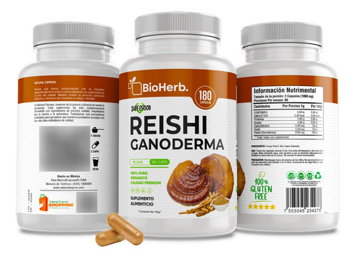 Hongo Reishi Ganoderma 100% Puro - Bioherb - 180 Días Sin Sabor