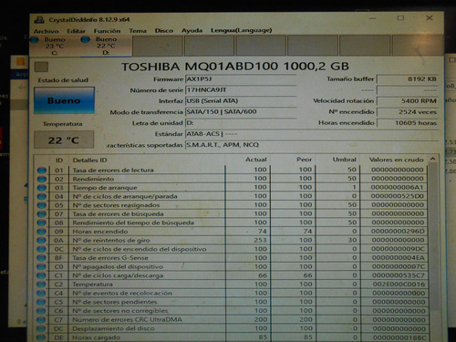 Disco Rigido Toshiba Sata 1tb - Mq01abd100 - Notebook Plateado (Usado)