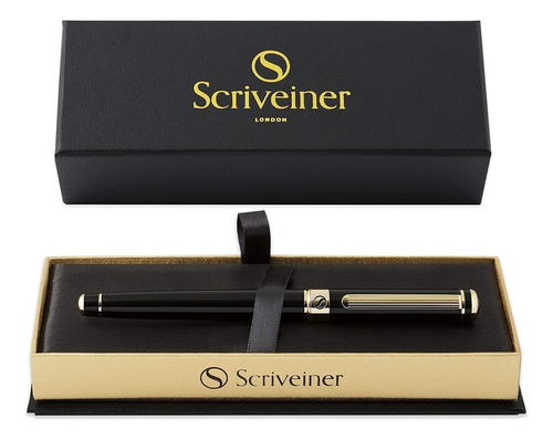 Boligrafo De Lujo Rollerball Scriveiner Oro 24k Laca Negra