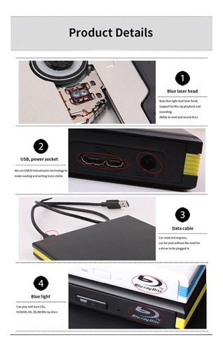 Leitor De Gravador De Raios X Usb 3.0 Cd Dvd Unidade Blu-ray