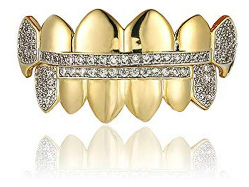 Grills Para Dientes - 14k Gold Plated Iced Out Cz Top And Bo