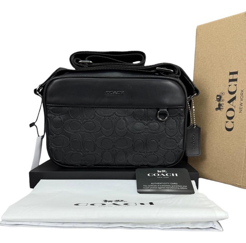 Bandolera Cruzada Unisex Bolso Con Correa Ajustable Negro Mensajera Grabada Níquel Negro
