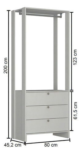 Armário Roupeiro Closet 3 Gavetas E 1 Cabideiro Ey102 Branco