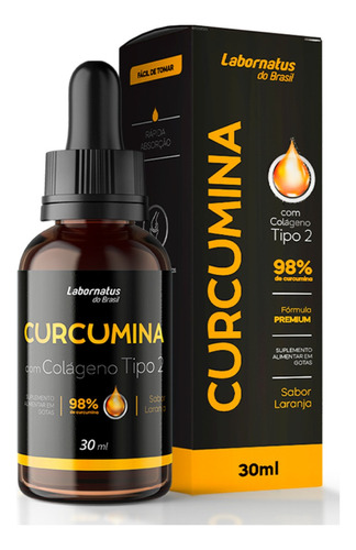 Curcumina 98% Com Colágeno Tipo 2 Premium Gotas 30ml Sabor Laranja