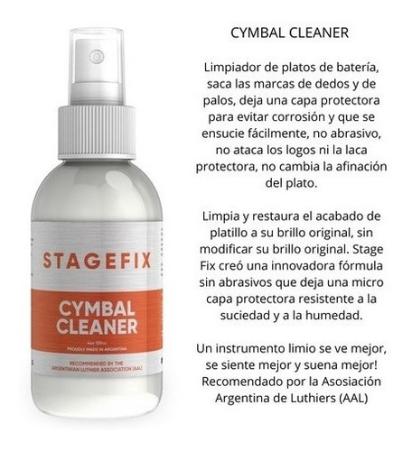 Imagen 1 de 4 de Crema Limpiador P/ Platillos Cymbal Cleaner Stage Fix 120cc