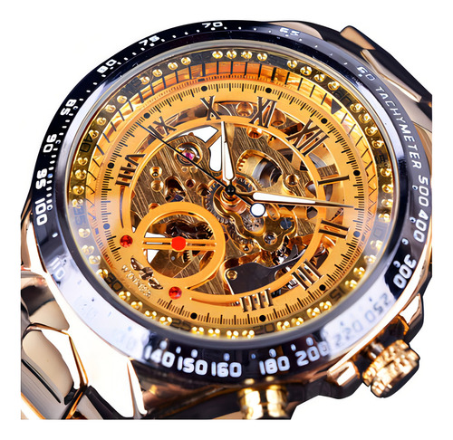 Relógios Automáticos De Aço Inoxidável Winner Hollow Out Cor Do Fundo Dore Gold