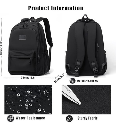 Mochila Para Ordenador Portátil, Mochila De Viaje, Mochila Impermeable,mochilas Para Hombres Y Mujeres Para Estudio, Viajes, Trabajo (casual, Negro,