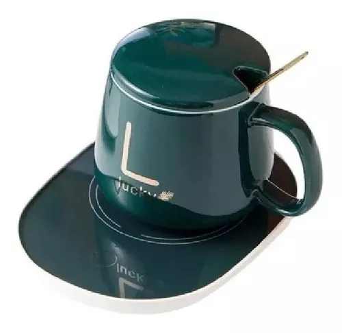 Taza eléctrica de cerámica lucky con calentador portátil y cuchara,  variedad de colores / coffee cup and saucer / lu6867 – Joinet