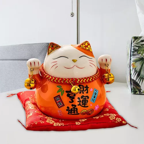 Manekineko japonés del gato de la suerte de cerámica, NEKO