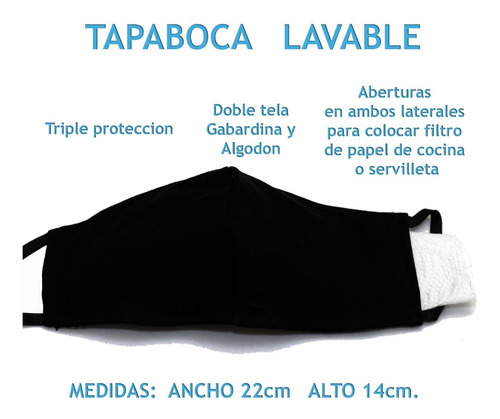 Imagen 4 de 10 de Barbijo Tapaboca Lavable Bolsillo Reversible Por Mayor X 50