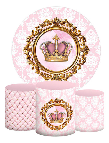 Kit Painel Redondo + Trio Capas Cilindro Realeza Rosa