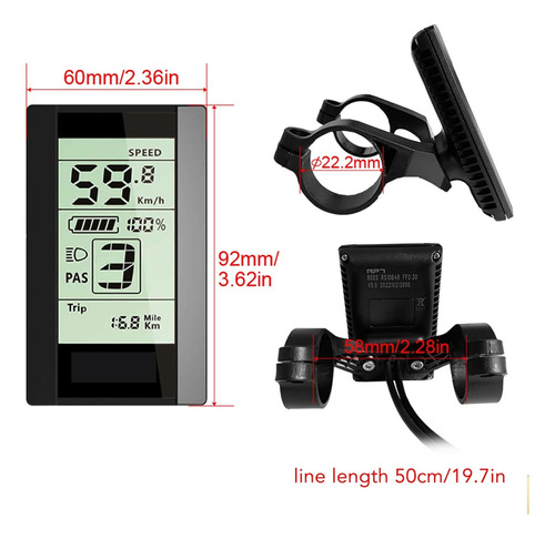 Bicicleta Eléctrica Lcd Display Panel 24v 36v 48v 52v 800s