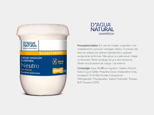 Imagem 3 de 6 de Creme Massagem Neutro Hidratação 650g Dágua Natural + Brinde