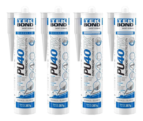 Adesivo Silicone Pu 40 Fix Construção Tek Bond Kit 4 Unid