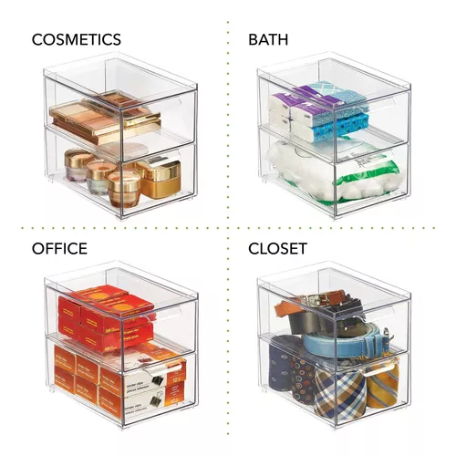 mDesign Cajas organizadoras de almacenamiento apilables de plástico para el  hogar con tapa para cocina, armario, despensa, dormitorio, baño, pasillo