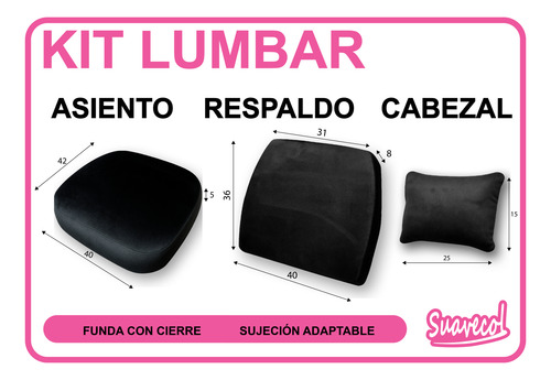 Kit Lumbar Para Auto O Silla De Oficina 3 Piezas Suavecol