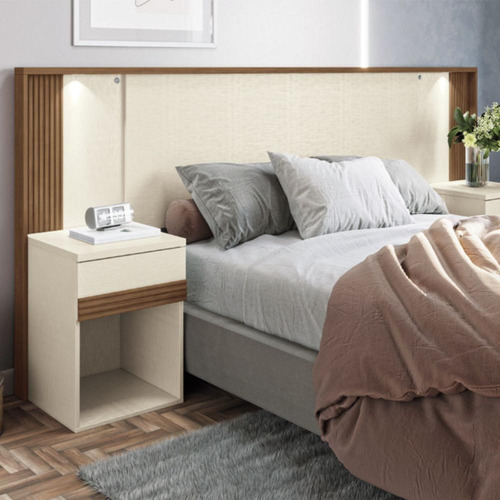Jogo De Quarto Casah Conjunto Quarto Bege Inclui 4 Peças - Com Cama Clássica Casal E