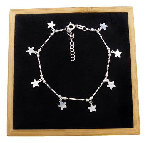 Pulseira Feminina Bolinhas E Estrelas Em Prata 925 Comprimento 17.5 Cm Cor Prateado