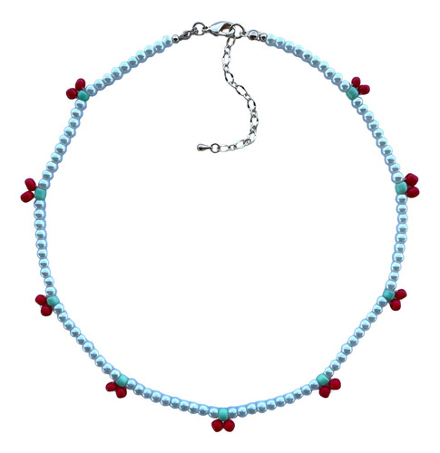 Collar Gargantilla Choker Perla Sintética Y Cerezas Rojas