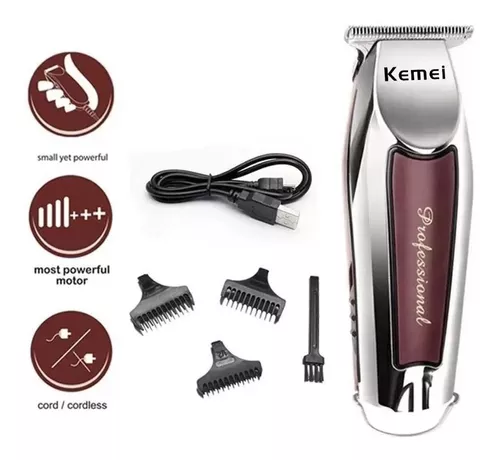 Maquina Cortar Pelo Profesional Kemei Recargable + Patillera