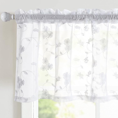 Cortinas Cenefa Traslucidas Blancas Con Bordado Floral Corti