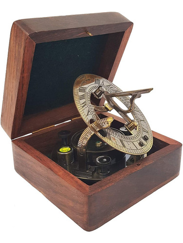 Reloj De Sol Náutico De Latón Antiguo, Con Brújula Náutica