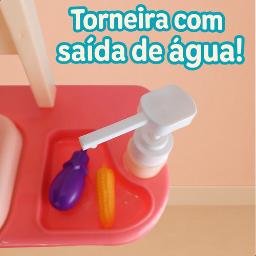 Cozinha De Brinquedo Petipetá Infantil Com Som E Luz Rosa 27 Peças Com Geladeira Pia Som Luz Kit Chef Miniatura Cesta Fast Food Panelinhas Batedeira Utensílios Piquenique Brincar Lavanderia Comidinha