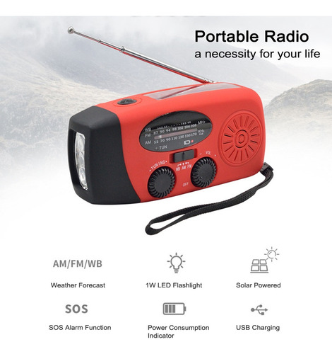 Imagem 6 de 9 de Rádio Portátil Com Lâmpada De Leitura Am/fm Lanterna Noaa