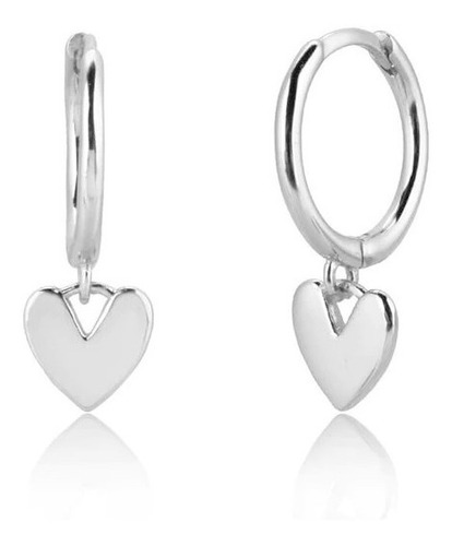 Par De Aros Argollas Con Corazones. De Plata 925